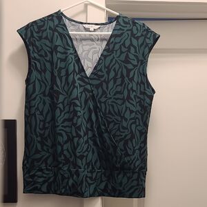 Cleo Green Wrap Blouse with Nature-Inspired Pattern